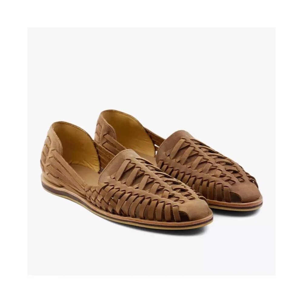 NISOLO MEN'S LEATHER HUARACHES TOBACCO BROWN NIB $150